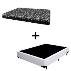 Imagem de Cama Box Casal 138 Tecido Sintético Branco Com Colchão Hamburgo Bello Box - 100% Espuma - D28 Preto 54x138x188