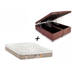 Imagem de Box Baú Queen Sintético Marrom + Colchão Castor Casal Silver Star Mola Pocket Air One Face 158x188x032