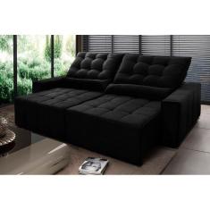 Imagem de Sofá Retrátil Reclinável Alaska 3,00m Suede Velut Preto c/ Molas no Assento - King House