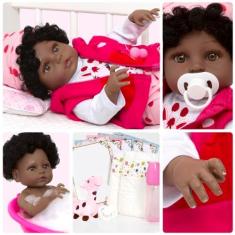 Imagem de Boneca Reborn Realista Girafinha Menina Negra Kit 14 Itens