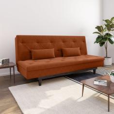 Imagem de Sofá Cama 3 Lugares em Suede Tokio Yescasa Laranja/Marrom