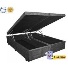 Imagem de Cama Box Baú King Suede Cinza Bipartido Com Pistão A Gás - 193X203x41