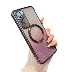 Imagem de ZTOFERA Capa magnética transparente para Samsung Galaxy S24 5G com brilho gradiente Peice (2 em 1), luxuosa capa transparente brilhante brilhante para mulheres e meninas, capa protetora de TPU à prova
