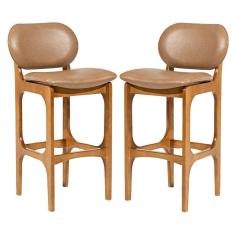 Imagem de Kit 2 Banquetas Alta Estofada Rafine Madeira Castanho Impermeável Marrom