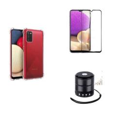 Imagem de Kit Mini Som Bluetooth Samsung A03s + Capa Anti Impacto + Película Vidro 3D