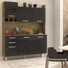 Imagem de Cozinha Compacta Pratice 6 Portas 2 Gavetas Carvalho/Preto - Panorama Móveis