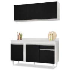 Imagem de Armário Aéreo Argélia e Balcão Gabinete Para Pia com Tampo 150cm Dakota Branco/Preto- Lumil