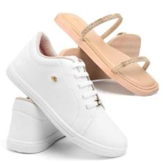 Imagem de Tênis Feminino Solado Reto Elástico + Rasteira Tiras Strass - Ferraret