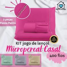 Imagem de Kit Jogo de Lençol Micropercal 400 Fios Ponto Palito 03 Peças- Casal P