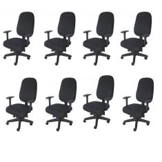 Imagem de Kit 8 Unidades Cadeira Escritório Secretária Giratória com Braço Regulável em Couro Preto