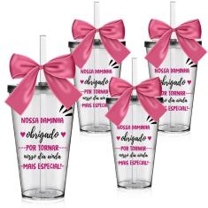 Imagem de 4 Copos Convite com Laço Personalizados para Daminha - Agradecimento
