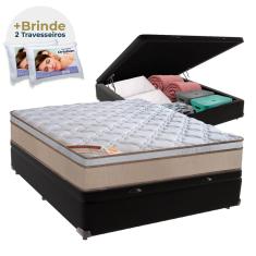 Imagem de Cama Box Baú Preto e Colchão Castor Tecnopedic Suede Molas