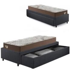 Imagem de Cama Box Solteirão com Gaveta 88x188cm Revestida em Linho Cinza com Co