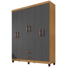 Imagem de Guarda Roupa Casal 6 Portas E 2 Gavetas Modena Carvalho Americano/grafite - Incorplac