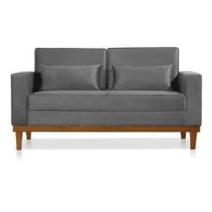 Imagem de Sofá Living Valência 1,58 Mts C/Base Madeira Decor Veludo - Cinza - Es