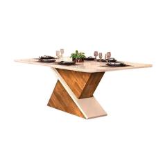 Imagem de Mesa de Sala Jantar Zafira c/ Tampo Madeirado c/ Vidro Curvo 200x100cm Freijó/Off White - DJ Móveis
