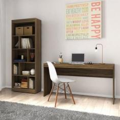 Imagem de Escrivaninha Reta 150cm Estante Livreiro 4 Prateleiras DJD Móveis Castanho Castanho