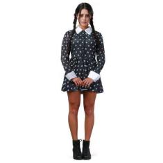 Imagem de Fantasia Vandinha Família Addams Vestido Estampado Adulto - Halloween 