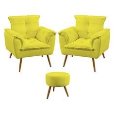 Imagem de Kit 2 Poltronas Decorativas Estofada Opala e Puff Solar Sued  Aradecor