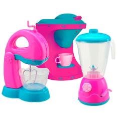 Imagem de Kit Mini Brinquedo Cozinha Batedeira Cafeteira E Liquidificador