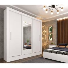 Imagem de Guarda Roupa Valência com Espelho 3 Portas 4 Gavetas Tcil Móveis - Branco