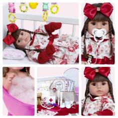 Imagem de Boneca Reborn Realista Menina + Enxoval Completo 16 Itens
