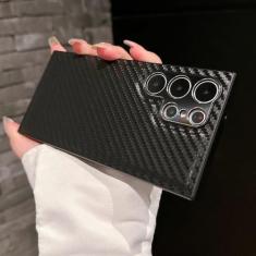 Imagem de Capa de telefone luxuosa de couro de fibra de carbono com contraste para Samsung S23 S24 Ultra S21 S22 Plus A54 A34 A14 5G Capa protetora de lente de metal, preta, para Samsung A54 5G