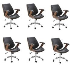 Imagem de Kit 6 Cadeiras de Escritório Diretor Giratória Office Lisboa Preto
