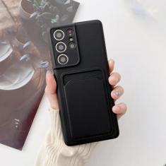 Imagem de Capa de telefone com compartimento para cartão de carteira de silicone líquido para Samsung A32 4G 5G A12 A42 A52 A72 S21 Plus S20 FE Note 20 Capa traseira ultramacia, preta, para Samsung A32 5G