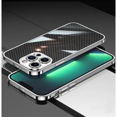 Imagem de Capa de metal de filme de fibra de carbono para iPhone 14 Pro MAX 13 12 11 14 Plus Chapeamento Bumper Moldura de alumínio Protetor de câmera Capa de telefone, Prata, Para iPhone 13 6.1