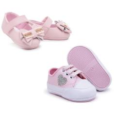 Imagem de Kit Feminino Tênis E Sapatinho De Menina Para Batizado Confortável - S