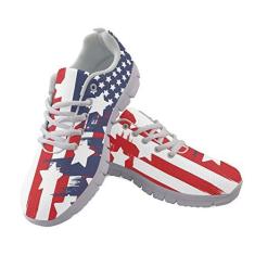 Imagem de Jeiento Tênis feminino de caminhada, tênis com bandeira, respirável, confortável, antiderrapante, atlético, corrida, academia, treino, casual, esportivo, Bandeira dos EUA, 37