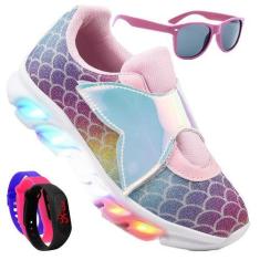 Imagem de Tenis Feminino De Led Refletivo Infantil Sereia Personagem Diversão Lu
