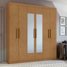 Imagem de Guarda-roupa Casal 6 Portas 3 Gavetas Jazz com espelho Amêndoa Clean