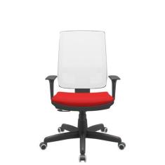 Imagem de Cadeira Office Brizza Tela Branca Assento Aero Vermelho Relaxplax Base