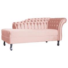 Imagem de Recamier Decorativo Divã Styllus Lado Esquerdo Veludo Rosa Pés Madeira