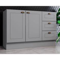 Imagem de Módulo Cozinha Henn Americana Balcão 2 Portas e 3 Gavetas p/ Pia 120cm S/tampo Cinza