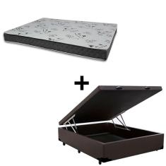 Imagem de Cama Baú Casal 138 Tecido Sintético Marrom com Colchão Miller Bello Box - 100% Espuma - D33 Cinza 54x138x188
