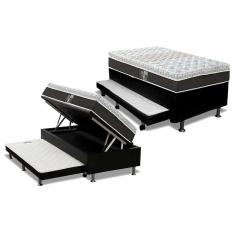 Imagem de Conjunto Box Baú Solteiro: Colchão Molas Castor Pocket Class Híbrido + Base crc Courano Black(88x188)