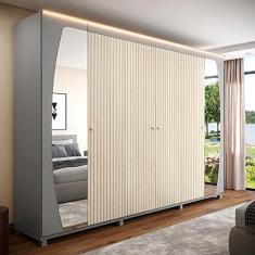 Imagem de Guarda Roupa Inovação com Espelho LED Pés Cinza Ipê Ripado - Gelius