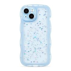 Imagem de ZTOFERA Capa para iPhone 13 de 6,1 polegadas, linda capa ondulada encaracolada com glitter de estrela, capa protetora de telefone de TPU (poliuretano termoplástico) macio e brilhante transparente à