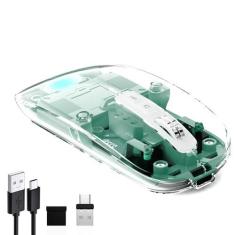 Imagem de Mouse transparente sem fio para computador, recarga de mouse Bluetooth, exibição de energia, DPI, atalho, Bluetooth 5.1 (BT1 + BT2) + receptor 2 em 1 de 2,4 GHz (USB + USB-C) - compatível com
