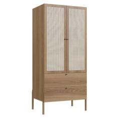 Imagem de Guarda Roupa 2 portas Oslo Artesano 80 cm (larg) Mdp Hanover Palha Sintética Bege Pé Madeira Maciça