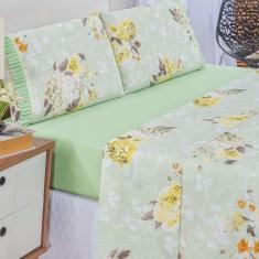 Imagem de Jogo de Lençol Afrodite Queen 4 Pçs Algodão 180 Fios Estampa Floral - Verde