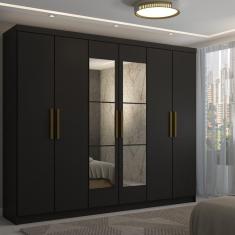 Imagem de Guarda-Roupa Casal Odisseia 6 Portas 2 Gavetas com Espelho Preto - Panorama Móveis