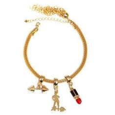 Imagem de Pulseira Berloque Batom Musculação Fitness Folheado 18k