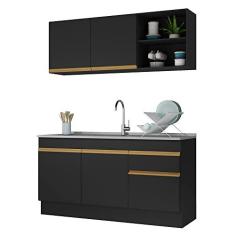 Imagem de Armário de Cozinha Compacta 150cm com Rodapé Veneza Multimóveis V2114 Preto/dourado