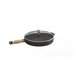 Imagem de Frigideira Ferro Fundido Com Tampa Vidro Cabo Madeira 22Cm