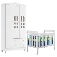 Imagem de Berço Americano Lila E Guarda Roupa Infantil New Selena 3 Portas Branco Brilho - Carolina Móveis