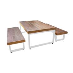 Imagem de Mesa Industrial para Jardim Infantil Bernardo 120x70cm com 2 Bancos Industriais Base Branca